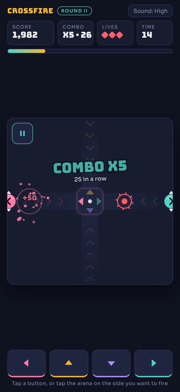 Crossfire bonus round: targets fly toward the center from four sides